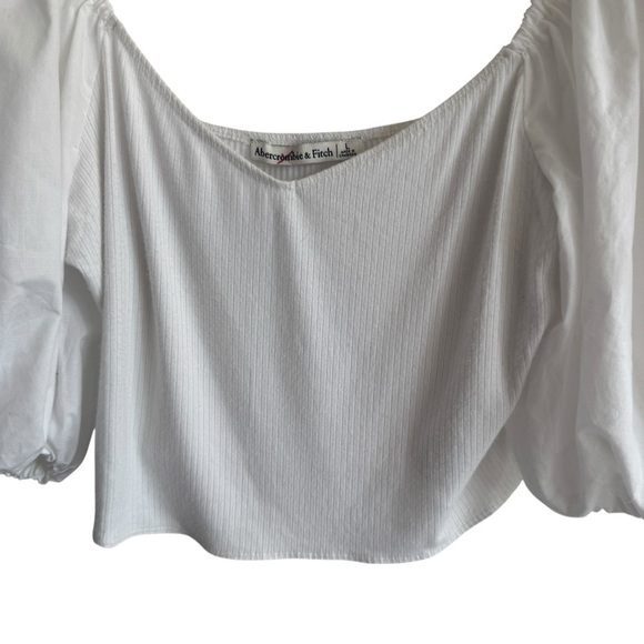 Abercrombie & Fitch White Puff Sleeved Rib Knit Top, Size L - Picture 2 of 6